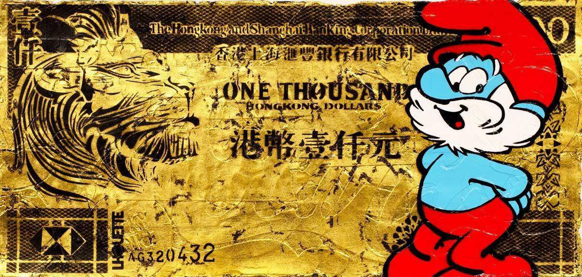 Hong Kong Dollar - Smurf - Original - SOLD by artist Lhouette - Wyecliffe Galleries