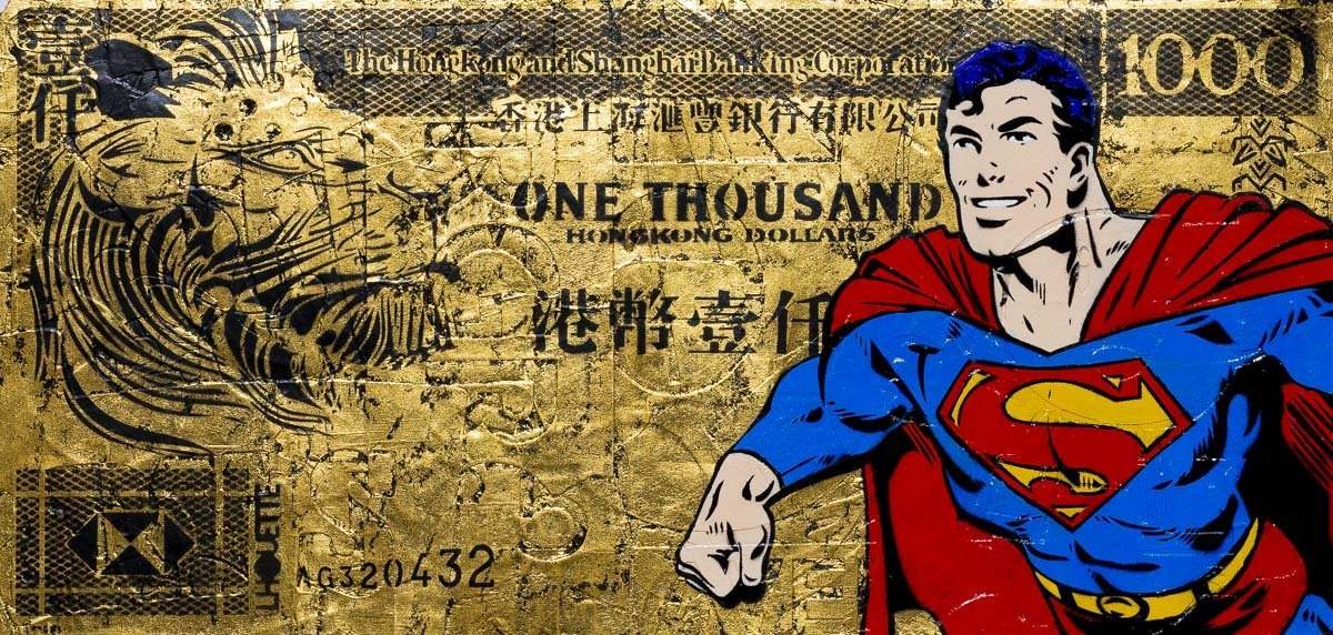 Hong Kong Dollar - Super Man Original - SOLD by artist Lhouette - Wyecliffe Galleries