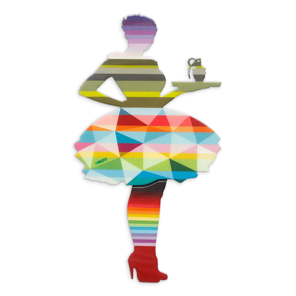 Last Orders - Green Striped Geometric - Miniature Wall Sculpture - SOLD by artist Lhouette - Wyecliffe Galleries