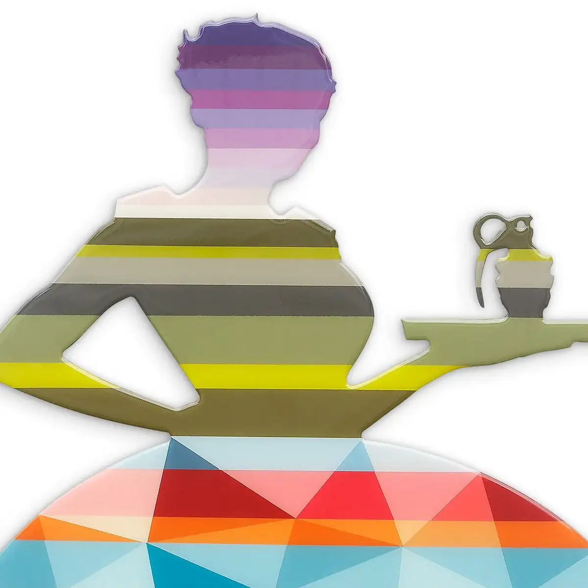 Last Orders - Green Striped Geometric - Miniature Wall Sculpture - SOLD by artist Lhouette - Wyecliffe Galleries