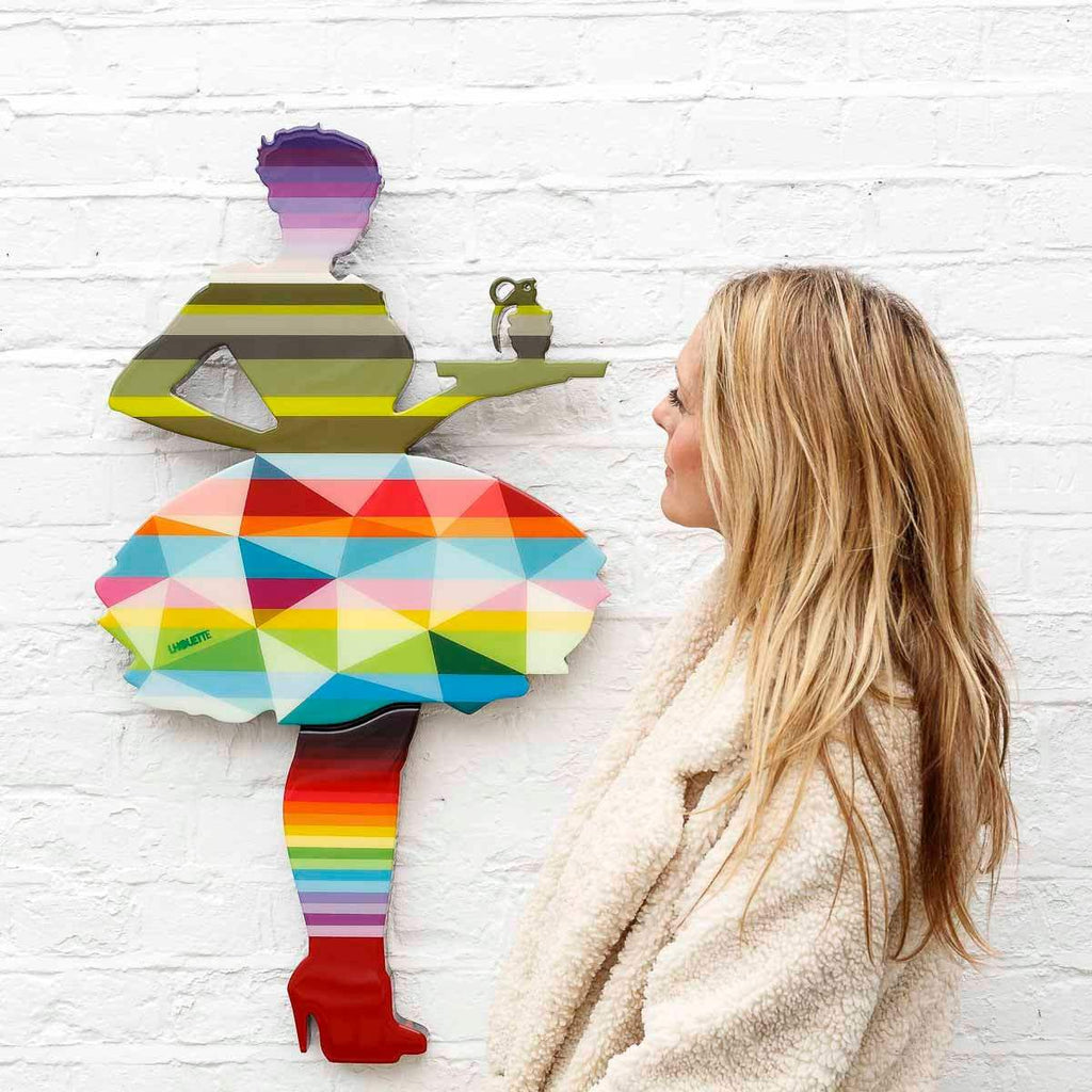 Last Orders - Green Striped Geometric - Miniature Wall Sculpture - SOLD by artist Lhouette - Wyecliffe Galleries