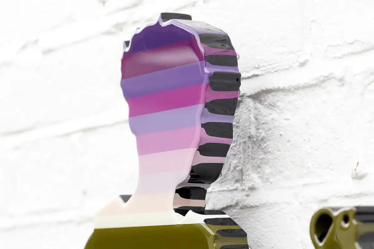 Last Orders - Green Striped Geometric - Miniature Wall Sculpture - SOLD by artist Lhouette - Wyecliffe Galleries