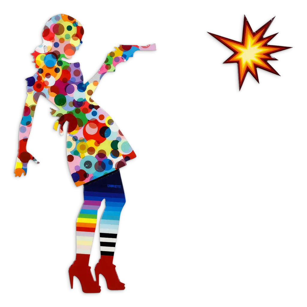 Little Miss Sunshine Distressed Polka - 2 piece Miniature Wall Sculpture - Original - SOLD by artist Lhouette - Wyecliffe Galleries