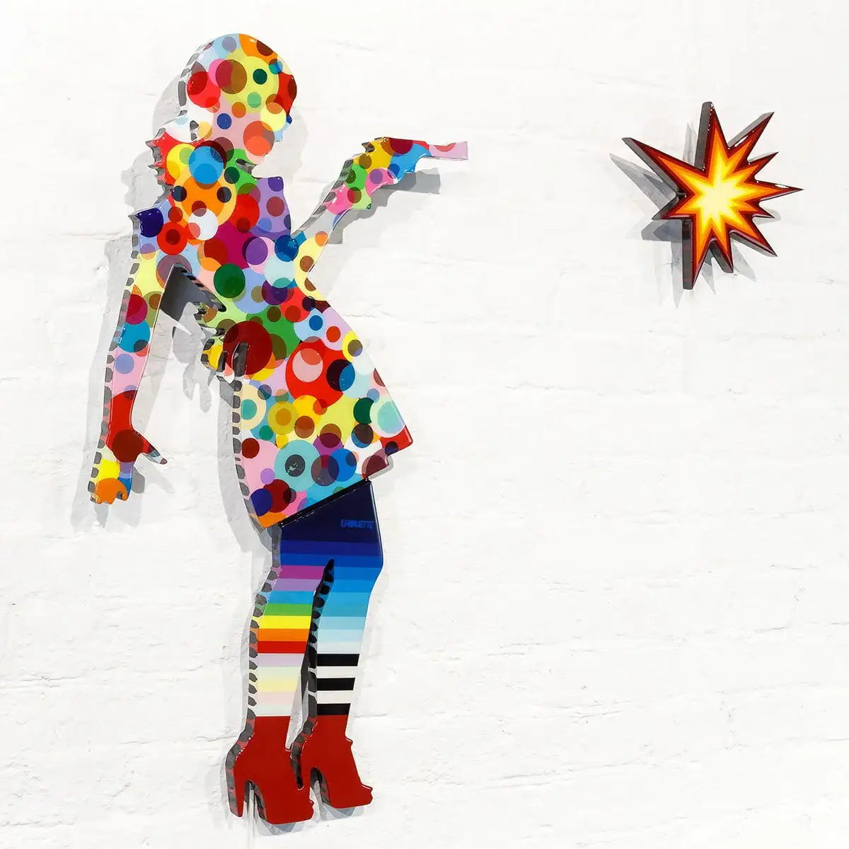 Little Miss Sunshine Distressed Polka - 2 piece Miniature Wall Sculpture - Original - SOLD by artist Lhouette - Wyecliffe Galleries