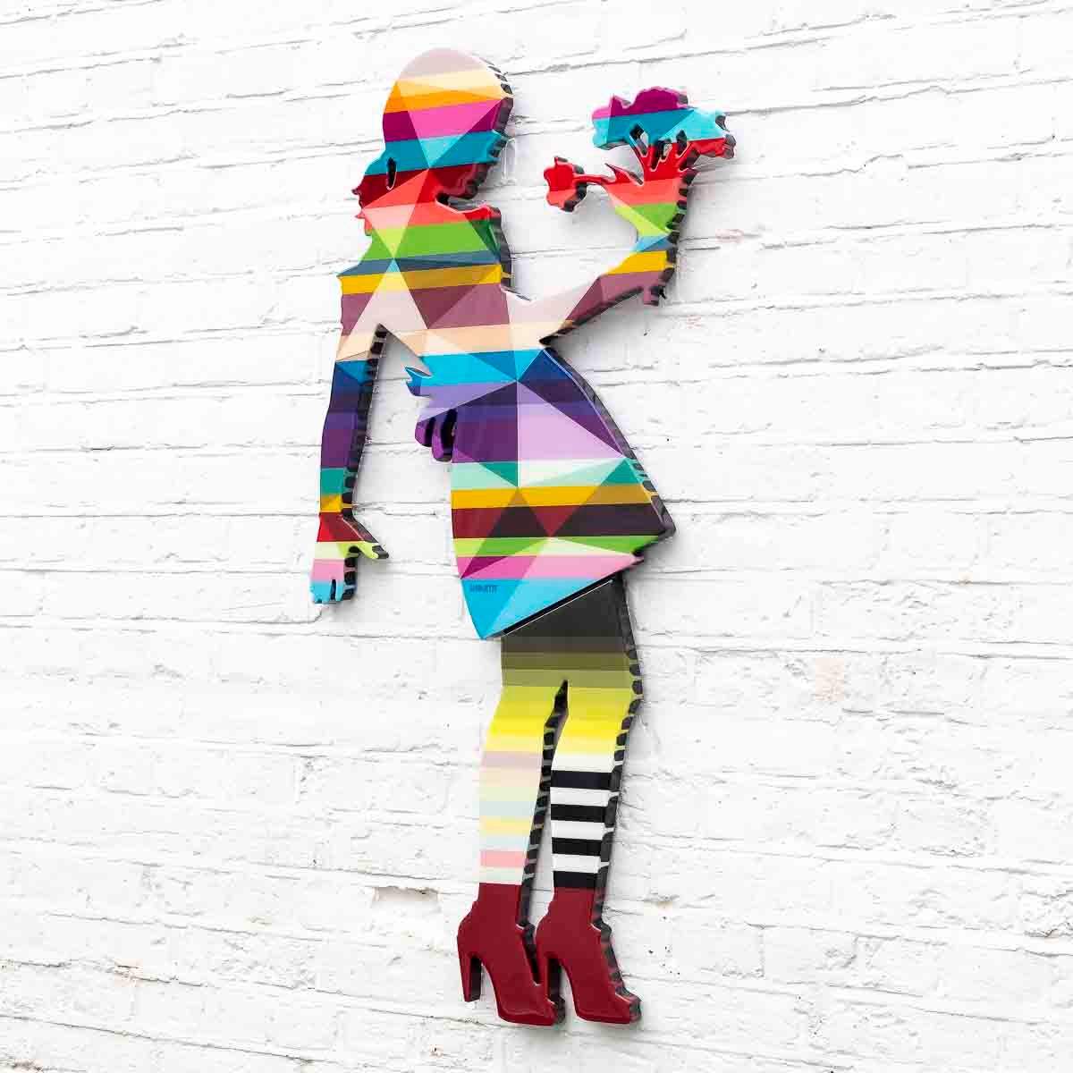 Little Miss Sunshine Floral Medium Wall Sculpture - Geometric Striped - SOLD by artist Lhouette - Wyecliffe Galleries