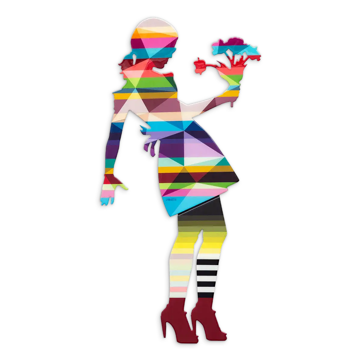 Little Miss Sunshine Floral Medium Wall Sculpture - Geometric Striped - SOLD by artist Lhouette - Wyecliffe Galleries