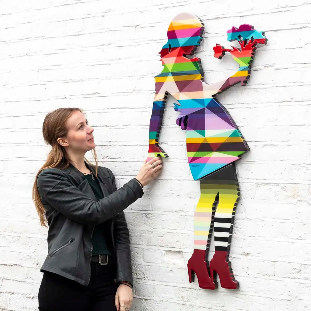 Little Miss Sunshine Floral Medium Wall Sculpture - Geometric Striped - SOLD by artist Lhouette - Wyecliffe Galleries