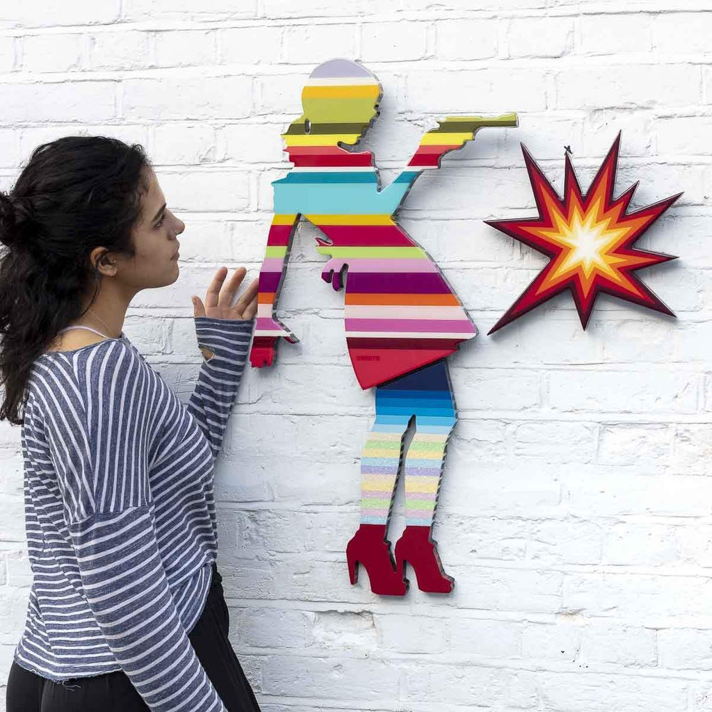 Little Miss Sunshine Striped - Two Part Wall Sculpture - Original - SOLD by artist Lhouette - Wyecliffe Galleries