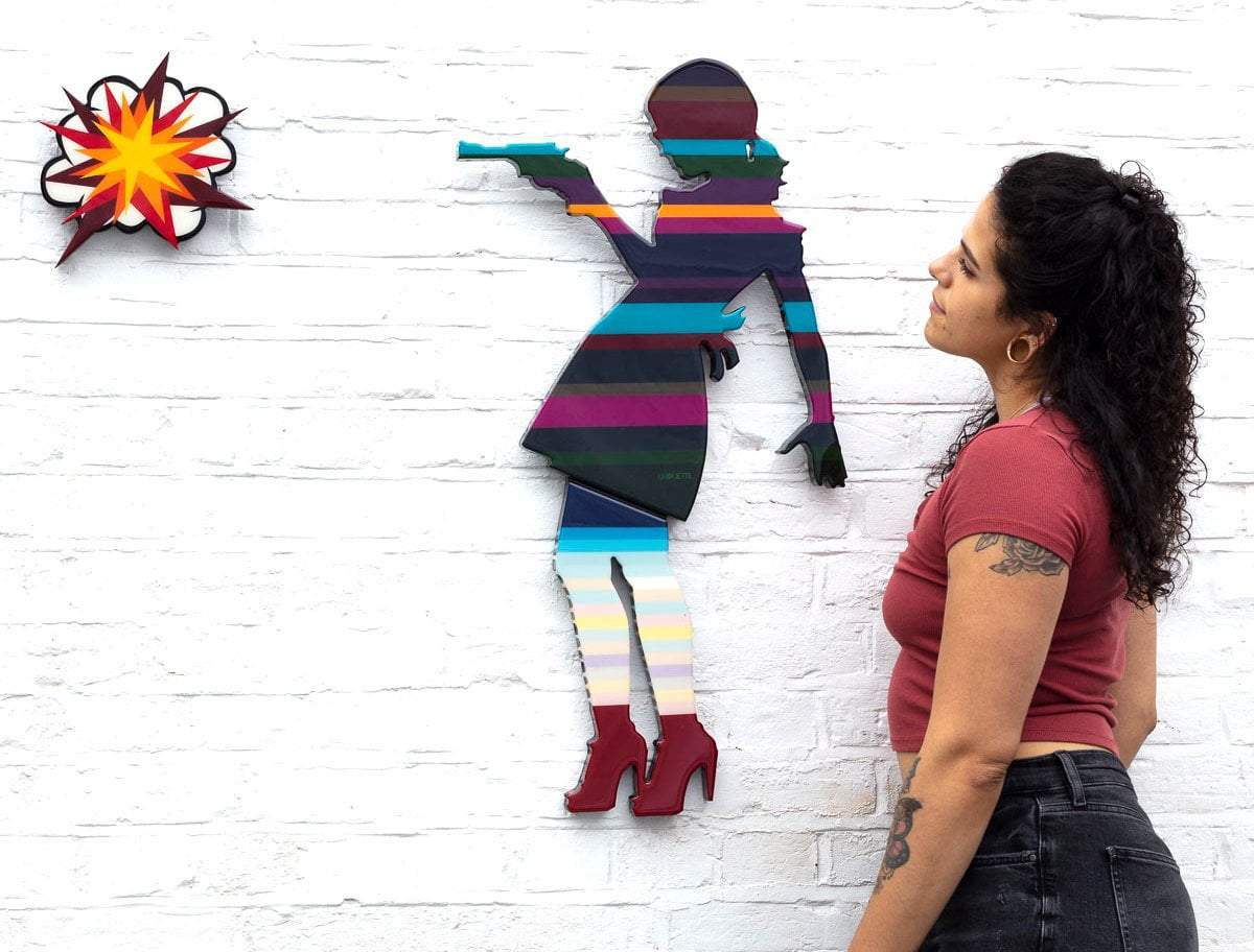 Little Miss Sunshine Mini - Multi Stripes - Original - SOLD by artist Lhouette - Wyecliffe Galleries