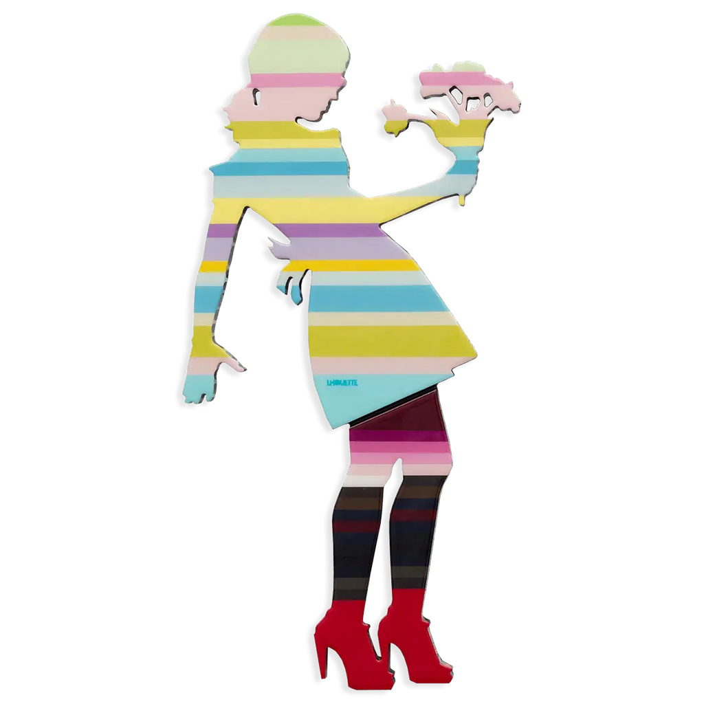 Little Miss Sunshine Miniature - Flowers and Stripes - Original - SOLD by artist Lhouette - Wyecliffe Galleries