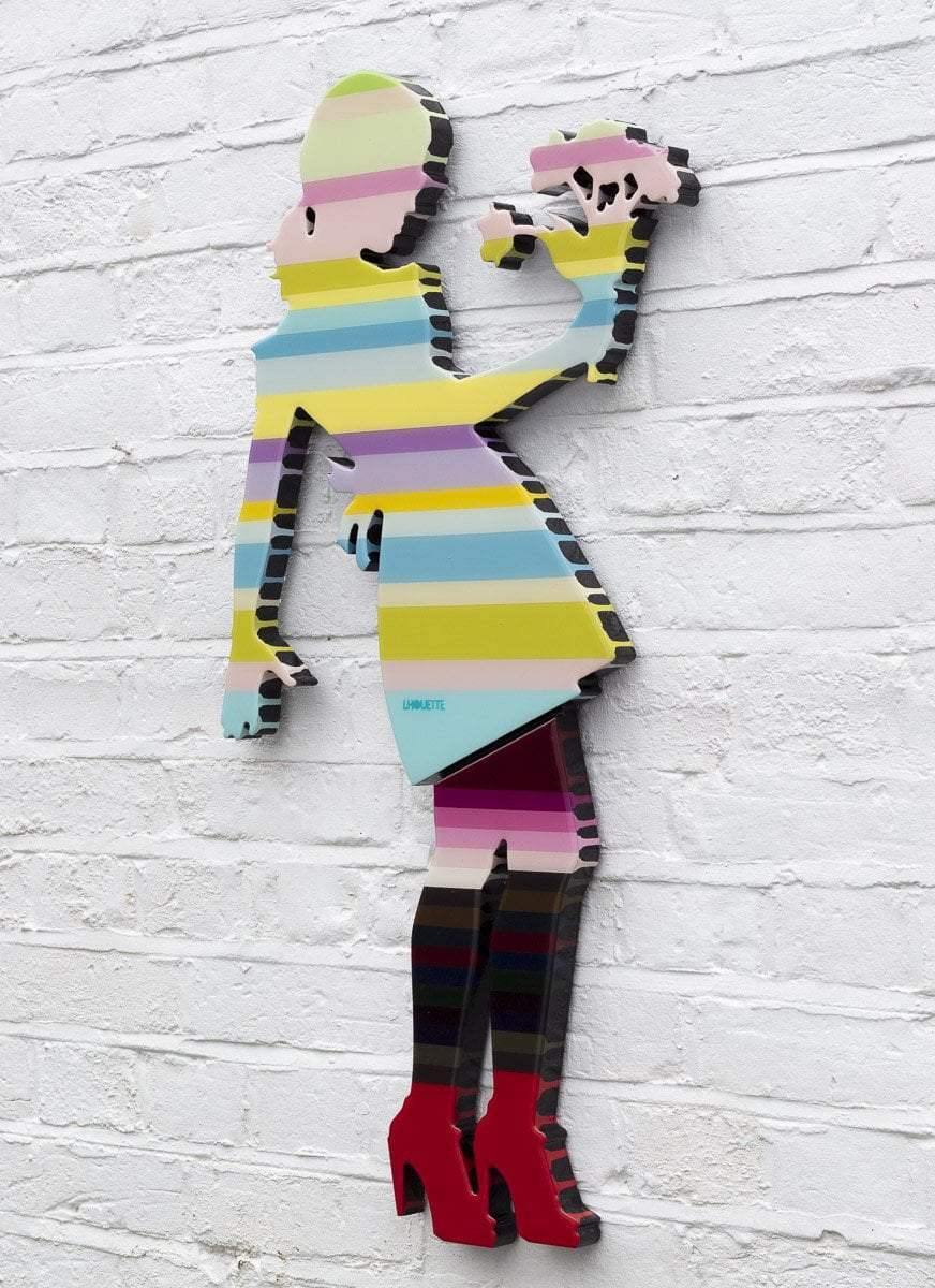 Little Miss Sunshine Miniature - Flowers and Stripes - Original - SOLD by artist Lhouette - Wyecliffe Galleries