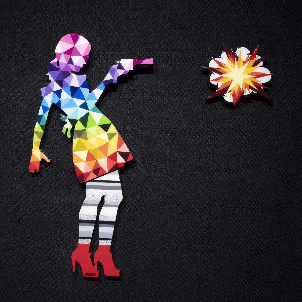Little Miss Sunshine Miniature - Rainbow Geometric - Original Wall Sculpture - SOLD by artist Lhouette - Wyecliffe Galleries