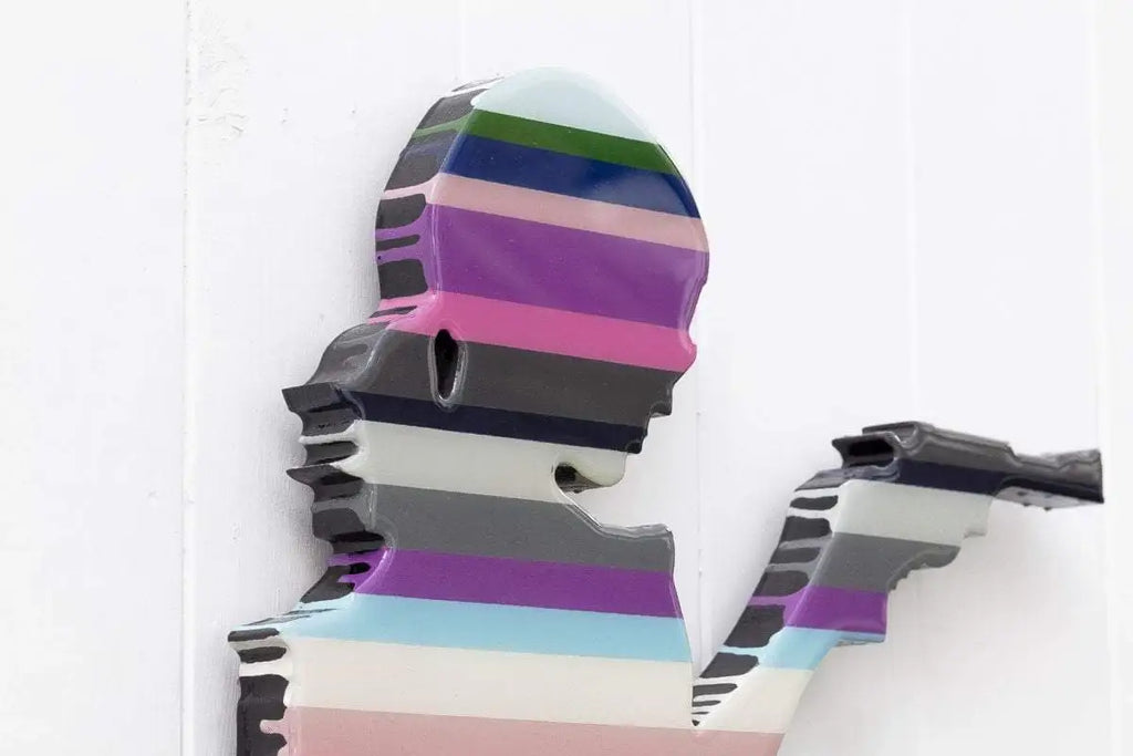 Little Miss Sunshine Miniature Pink & Purple ( Gloss Resin ) - Original Wall Sculpture - SOLD by artist Lhouette - Wyecliffe Galleries