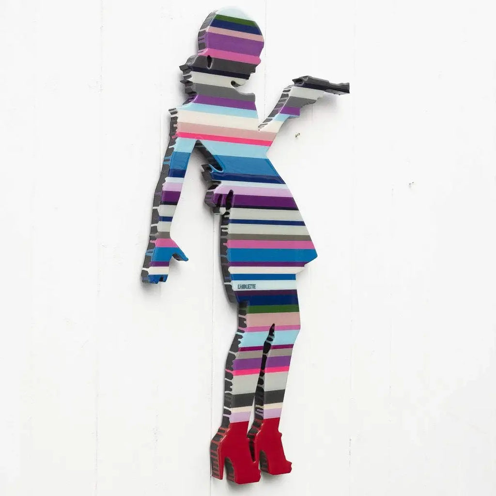 Little Miss Sunshine Miniature Pink & Purple ( Gloss Resin ) - Original Wall Sculpture - SOLD by artist Lhouette - Wyecliffe Galleries