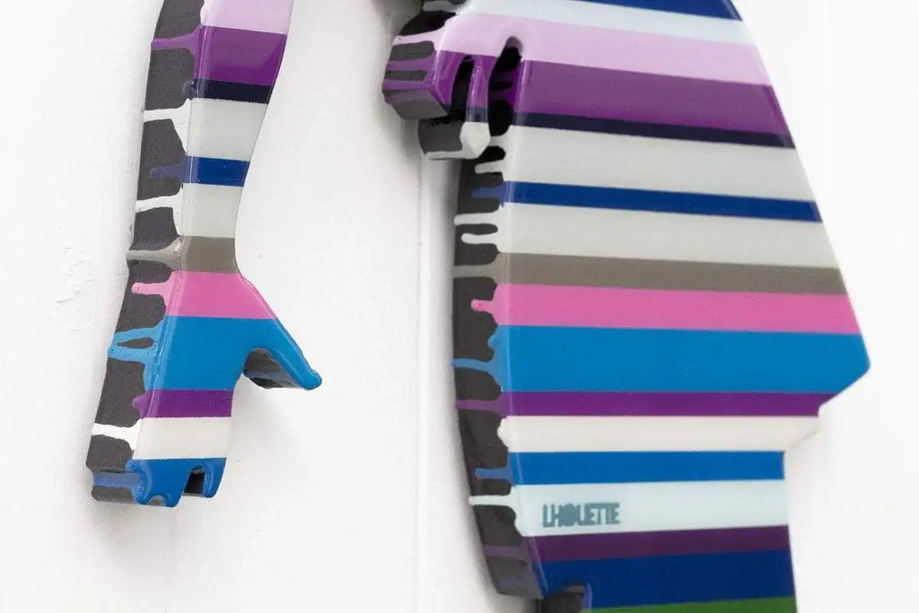 Little Miss Sunshine Miniature Pink & Purple ( Gloss Resin ) - Original Wall Sculpture - SOLD by artist Lhouette - Wyecliffe Galleries