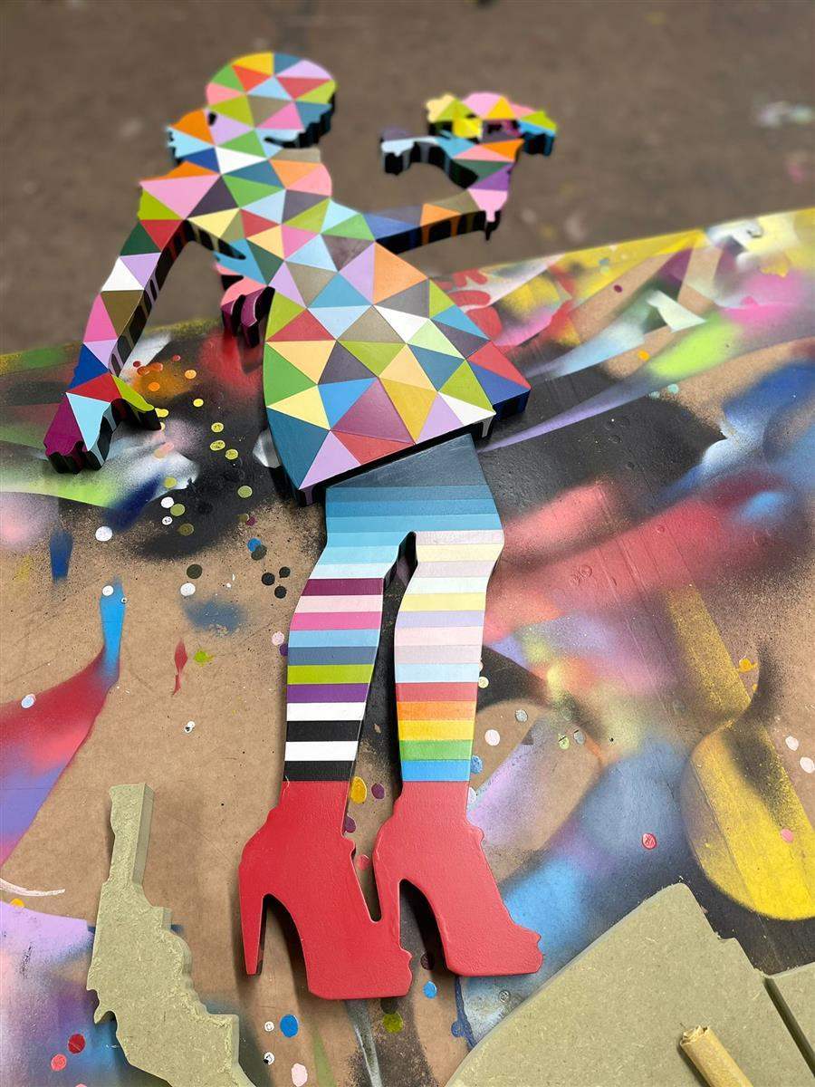 Little Miss Sunshine Miniature Wall Sculpture Geometric Flowers - Original - SOLD by artist Lhouette - Wyecliffe Galleries