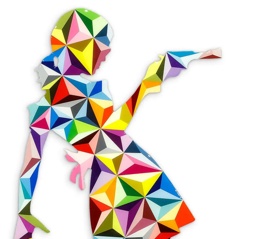 Little Miss Sunshine Pink Bow Geometric - Mini Two Part Wall Sculpture - Original SOLD by artist Lhouette - Wyecliffe Galleries