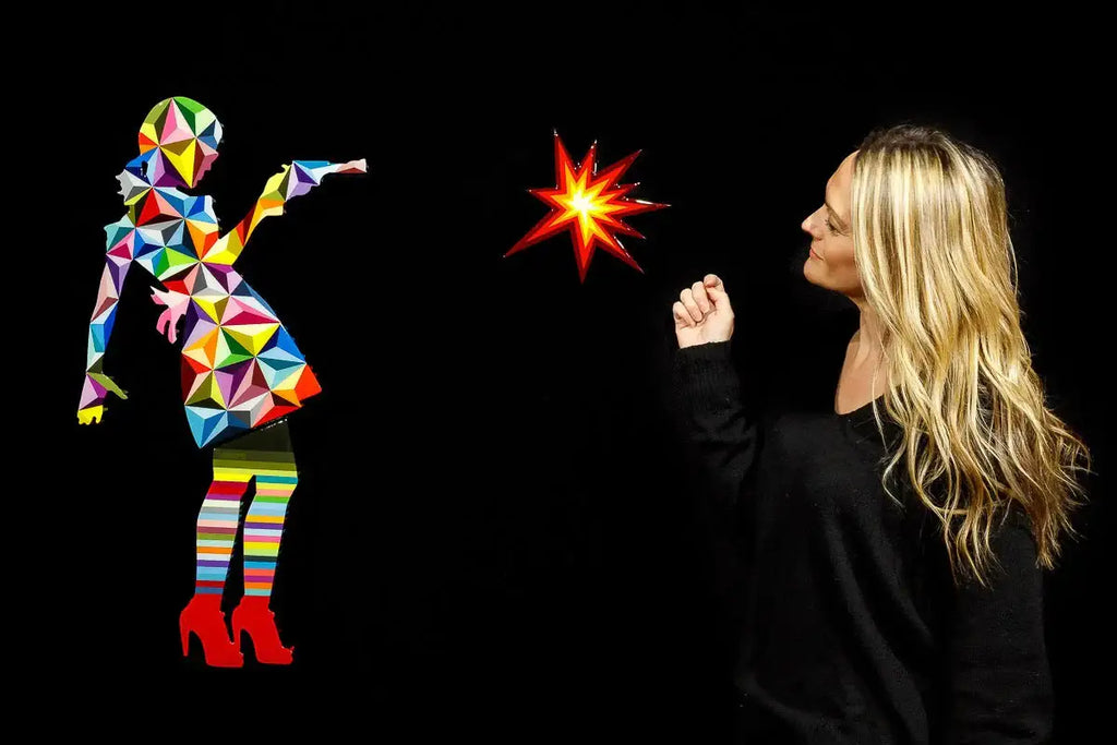 Little Miss Sunshine Pink Bow Geometric - Mini Two Part Wall Sculpture - Original SOLD by artist Lhouette - Wyecliffe Galleries