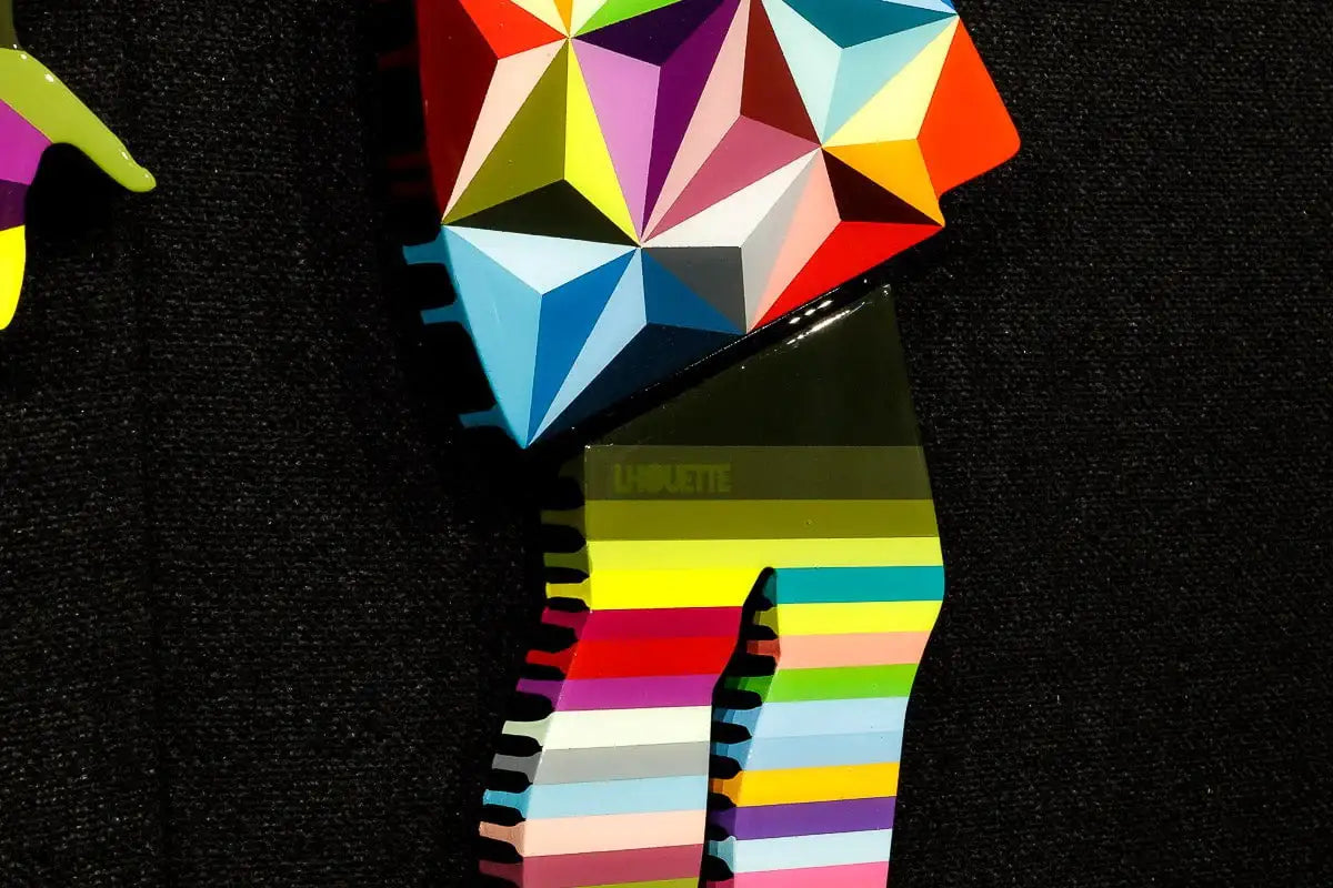 Little Miss Sunshine Pink Bow Geometric - Mini Two Part Wall Sculpture - Original SOLD by artist Lhouette - Wyecliffe Galleries