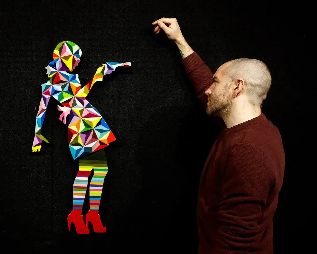 Little Miss Sunshine Pink Bow Geometric - Mini Two Part Wall Sculpture - Original SOLD by artist Lhouette - Wyecliffe Galleries