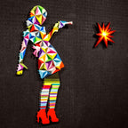 Little Miss Sunshine Pink Bow Geometric - Mini Two Part Wall Sculpture - Original SOLD by artist Lhouette - Wyecliffe Galleries