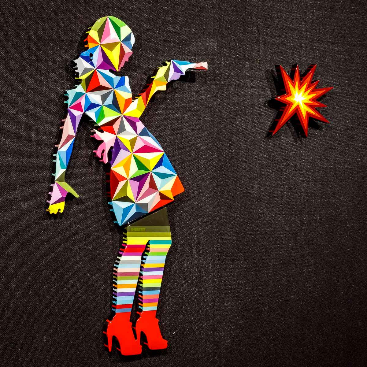 Little Miss Sunshine Pink Bow Geometric - Mini Two Part Wall Sculpture - Original SOLD by artist Lhouette - Wyecliffe Galleries