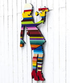 Little Miss Sunshine Stripes Flowers - Original Wall Sculpture - SOLD by artist Lhouette - Wyecliffe Galleries