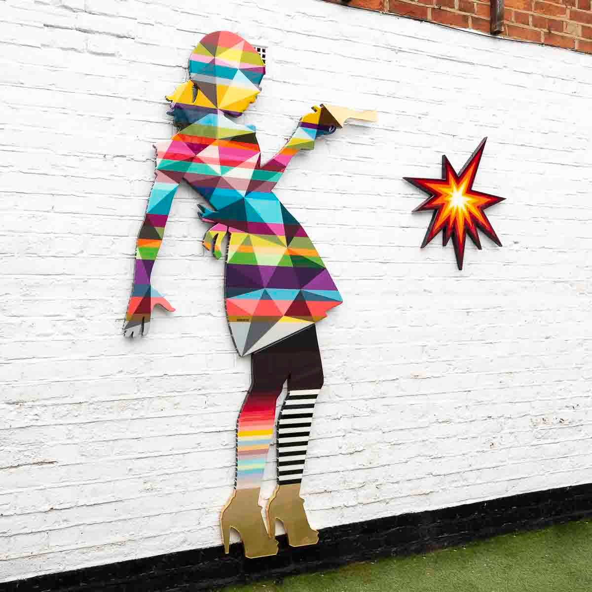 Little Miss Sunshine Two Part XL Wall Sculpture - Geometric Striped Lhouette Wall Sculpture