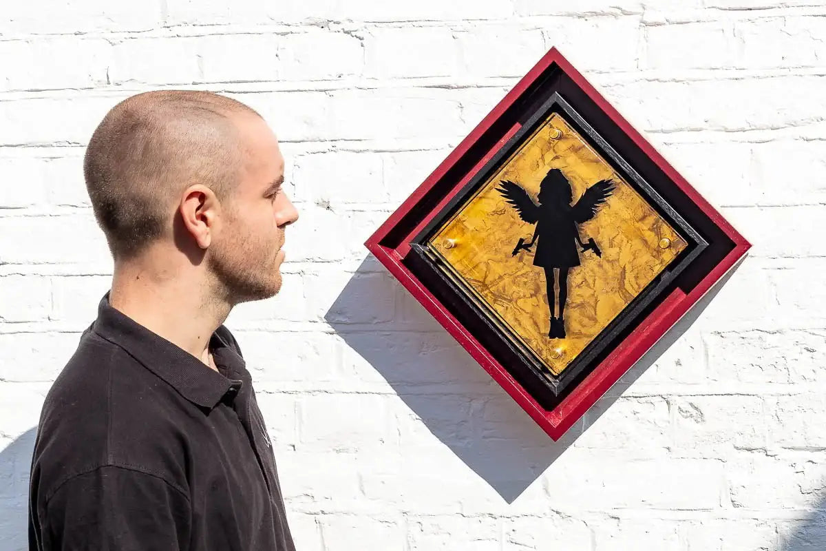 Micro Mixer: Angel With Guns - Gold Gild - Original - SOLD by artist Lhouette - Wyecliffe Galleries