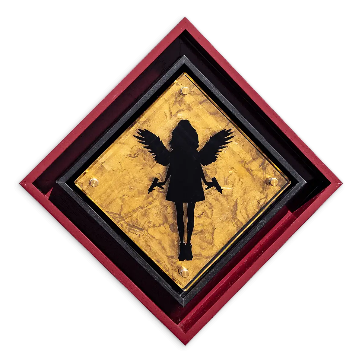 Micro Mixer: Angel With Guns - Gold Gild - Original - SOLD by artist Lhouette - Wyecliffe Galleries