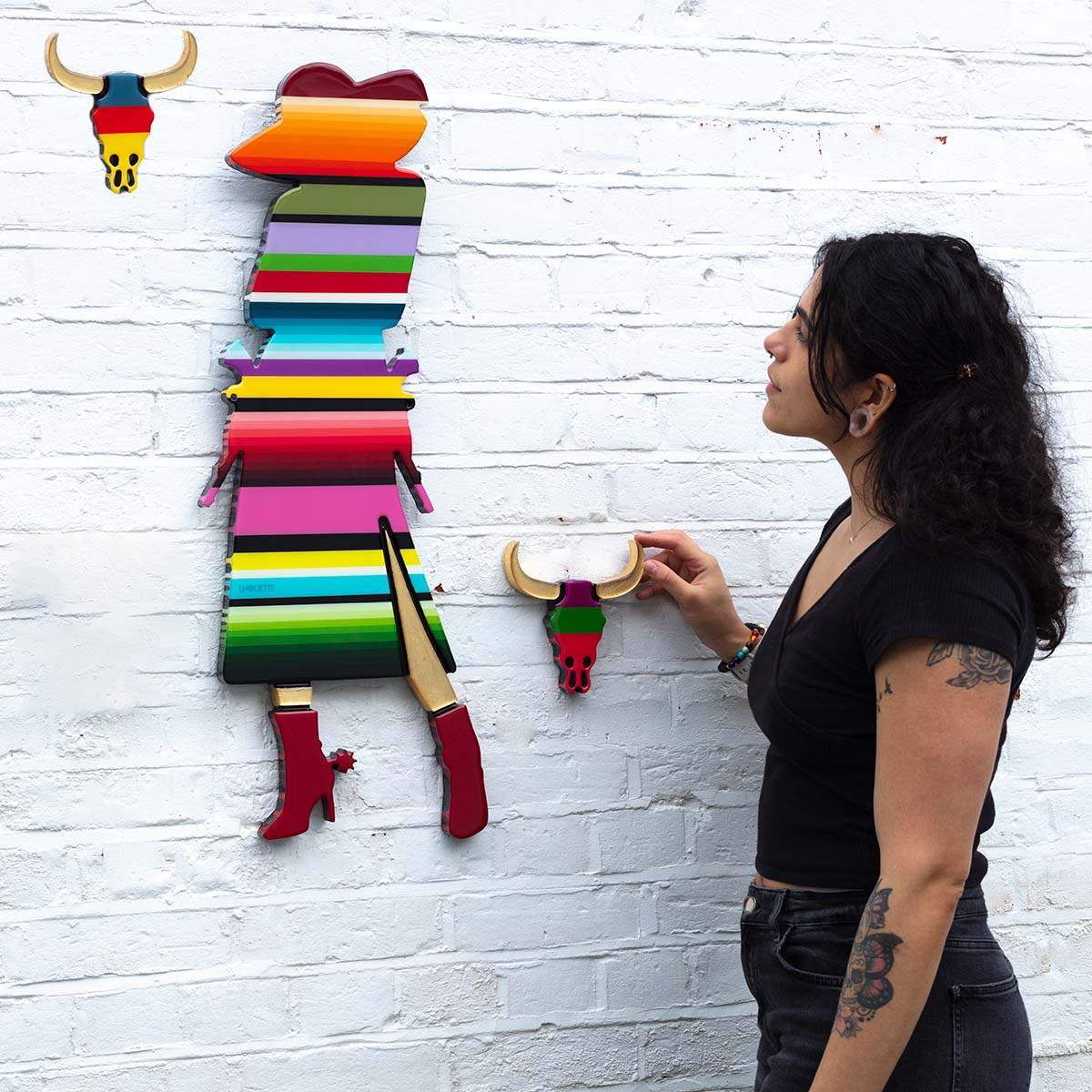 Outlaw Three Part Miniature Wall Sculpture - Rainbow Striped by artist Lhouette - Wyecliffe Galleries