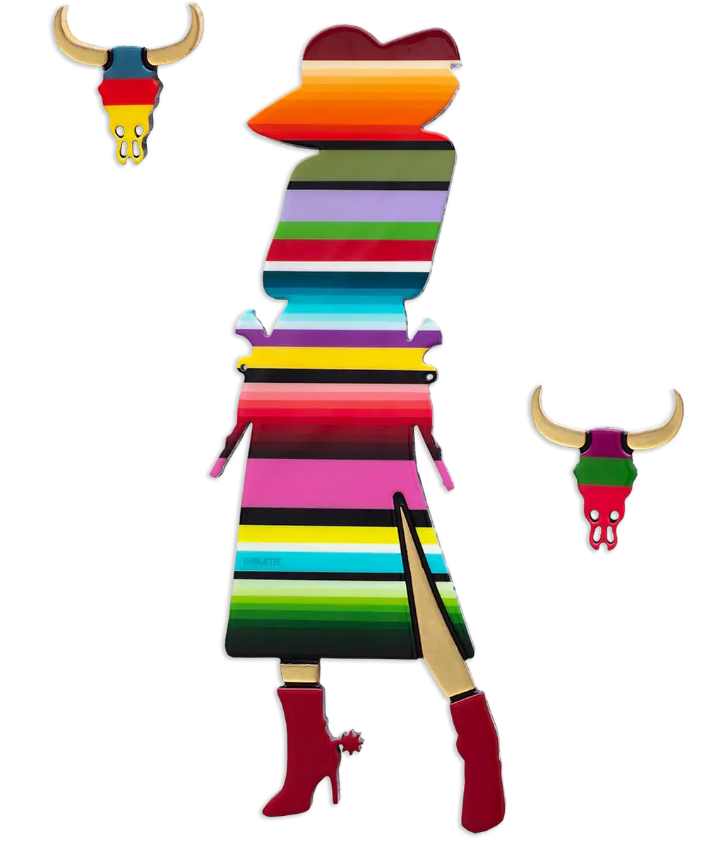 Outlaw Three Part Miniature Wall Sculpture - Rainbow Striped by artist Lhouette - Wyecliffe Galleries