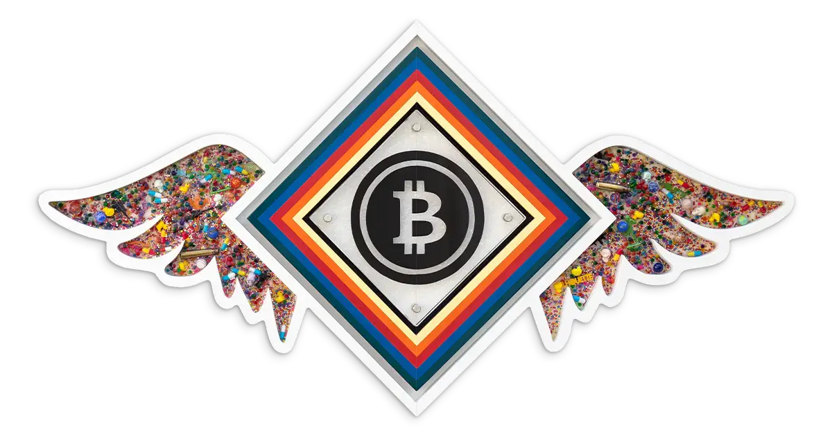 Pop De-Pendant: Bitcoin - Original - SOLD by artist Lhouette - Wyecliffe Galleries
