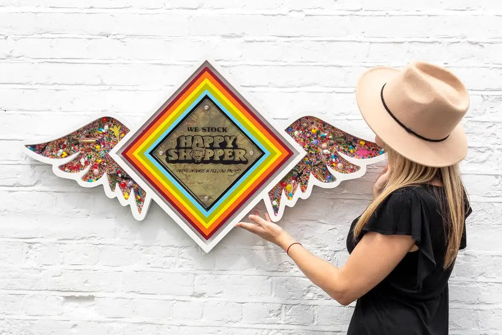 Pop De-Pendant: Happy Shopper - Original - SOLD by artist Lhouette - Wyecliffe Galleries