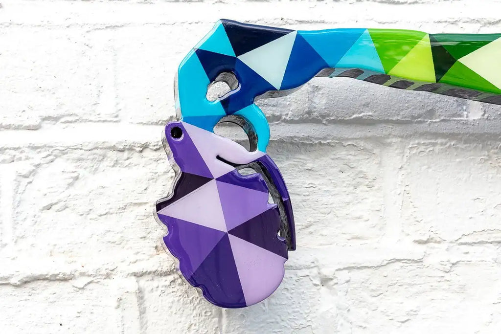 Drop The Bomb Striped Geometric Medium - Original Wall Sculpture - SOLD by artist Lhouette - Wyecliffe Galleries