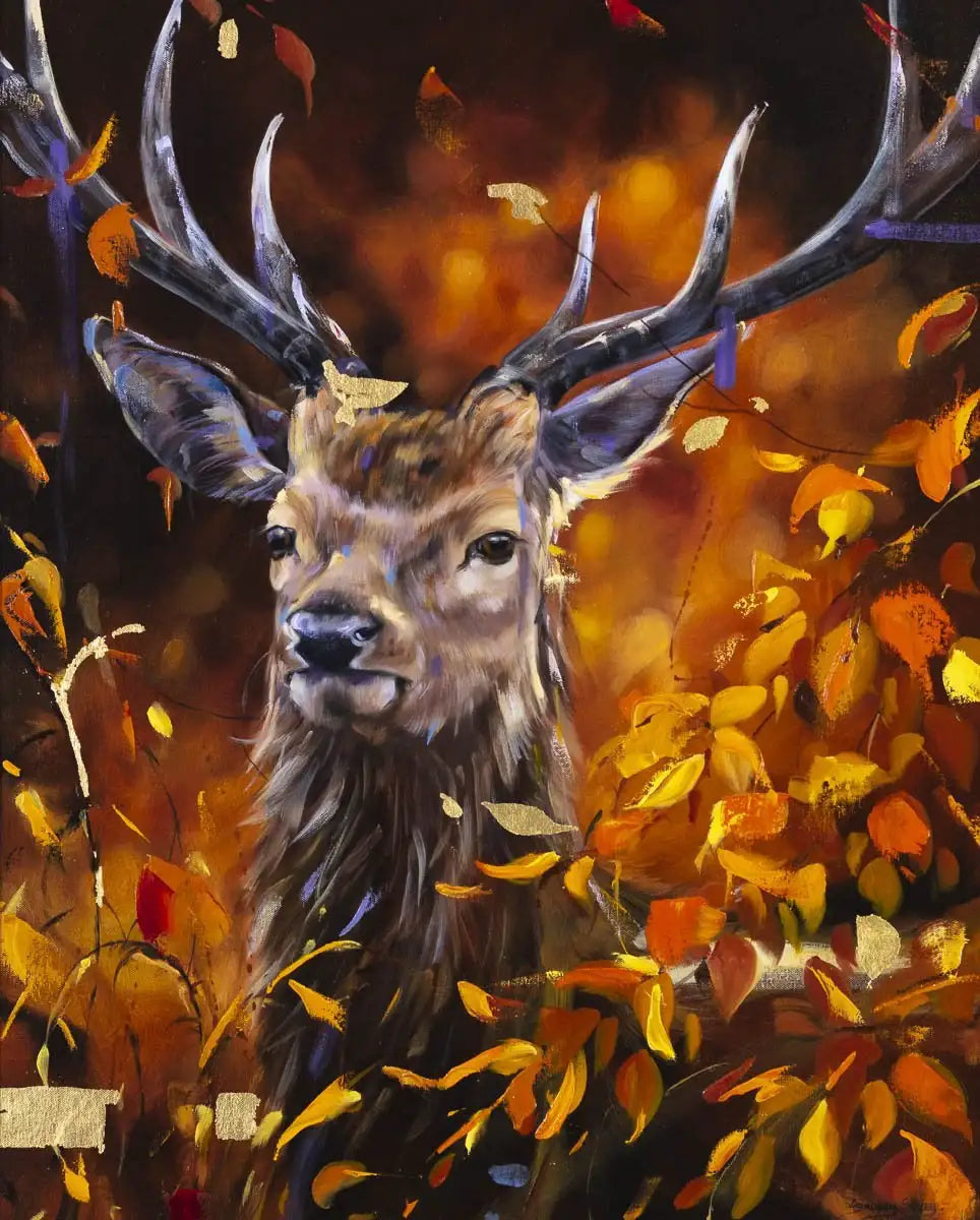 Autumn Stag - Original - SOLD by artist Lyndsey Selley - Wyecliffe Galleries