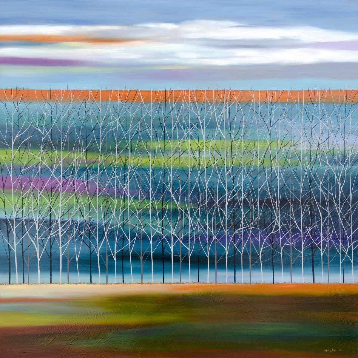 Trees on Thalo - Turquoise - Original - SOLD by artist Mary Johnston - Wyecliffe Galleries