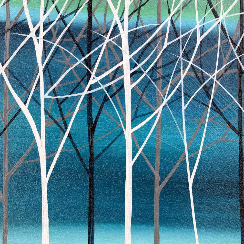Trees on Thalo - Turquoise - Original - SOLD by artist Mary Johnston - Wyecliffe Galleries