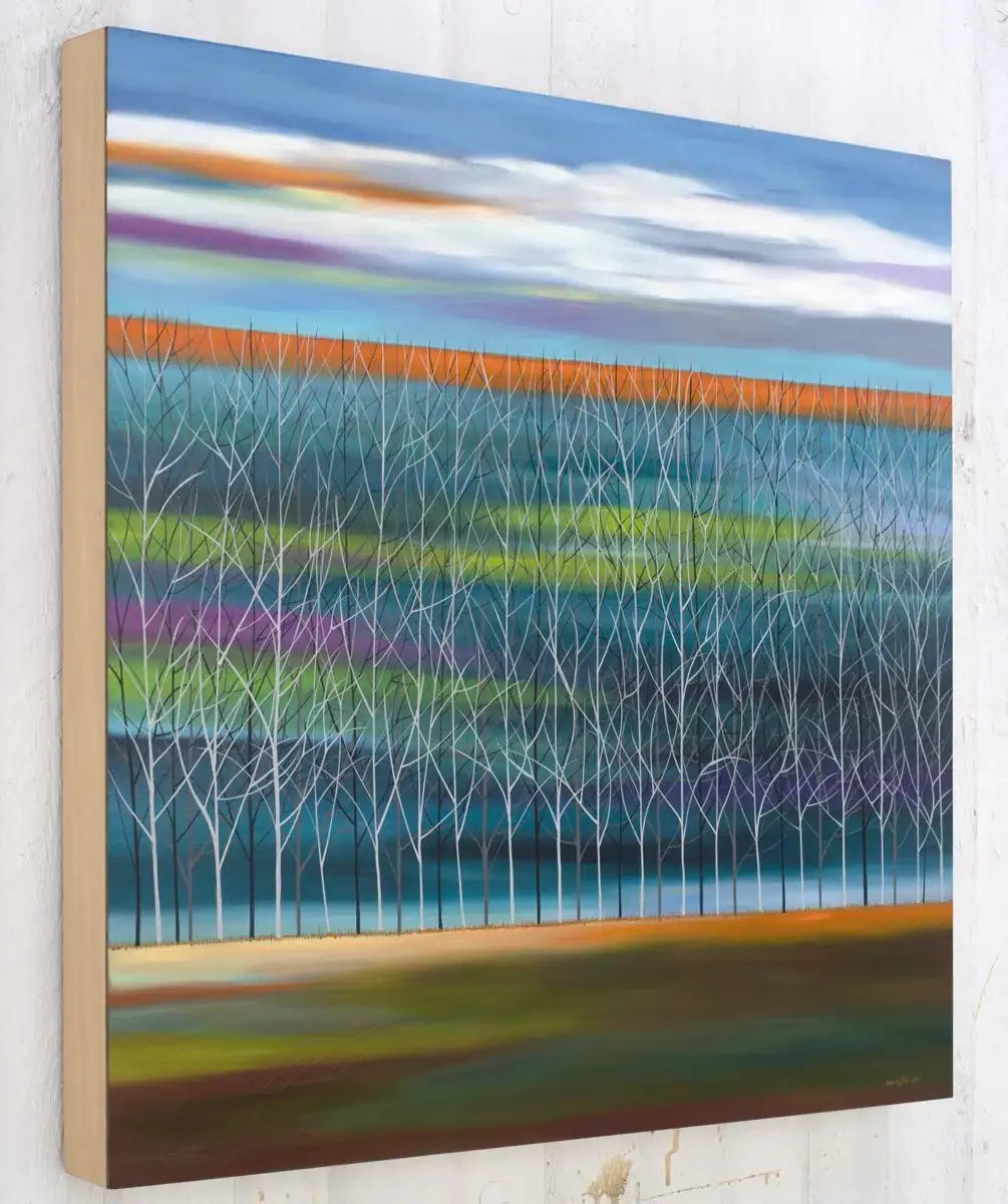 Trees on Thalo - Turquoise - Original - SOLD by artist Mary Johnston - Wyecliffe Galleries