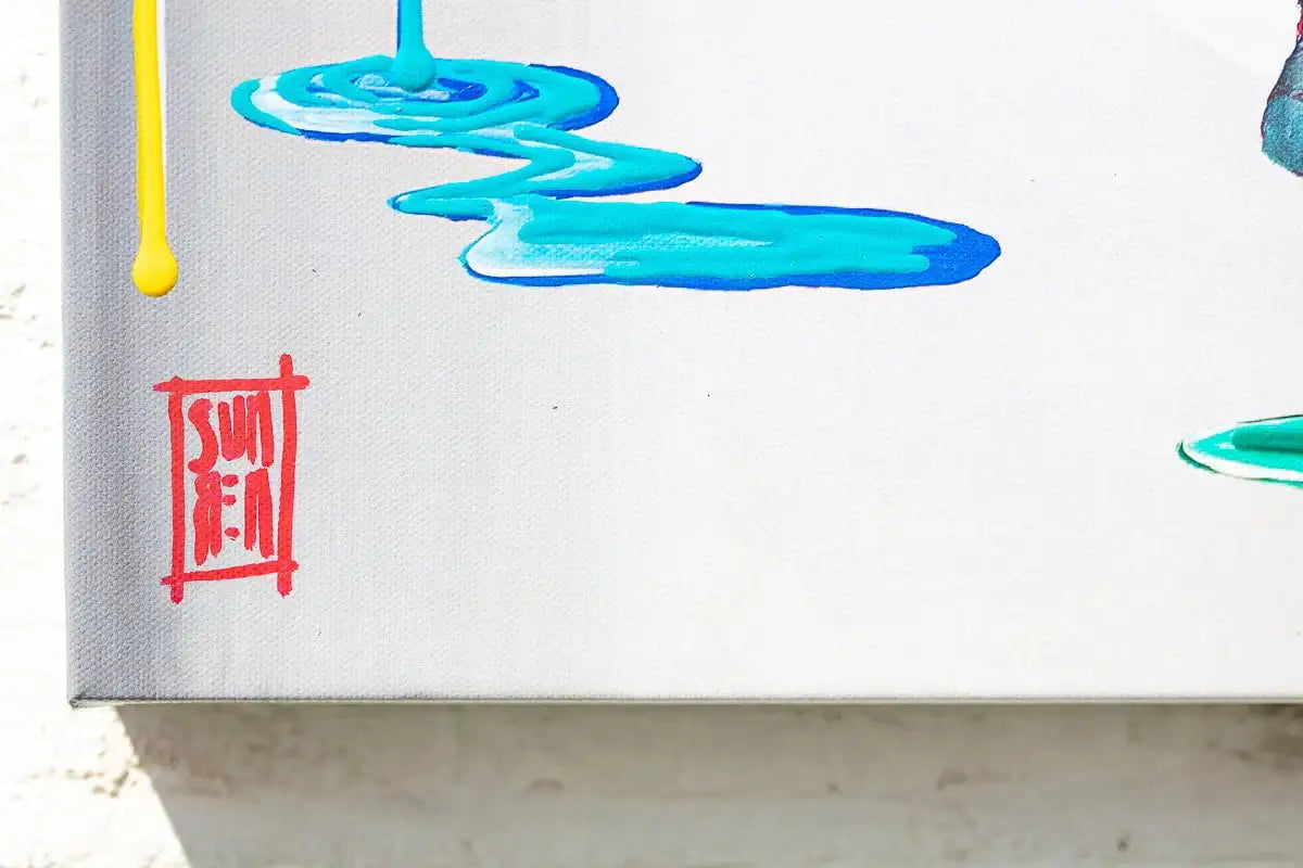 Rainbow Rhino Family - Edition by artist Michael Summers - Wyecliffe Galleries