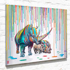 Rainbow Rhino Family - Edition by artist Michael Summers - Wyecliffe Galleries