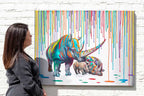 Rainbow Rhino Family - Edition by artist Michael Summers - Wyecliffe Galleries