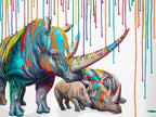 Rainbow Rhino Family - Edition by artist Michael Summers - Wyecliffe Galleries