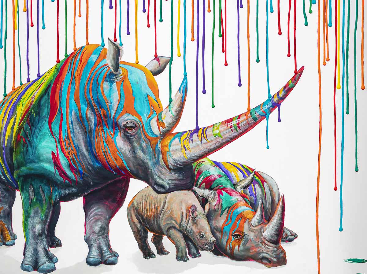Rainbow Rhino Family - Edition Michael Summers