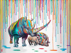 Rainbow Rhino Family - Edition by artist Michael Summers - Wyecliffe Galleries