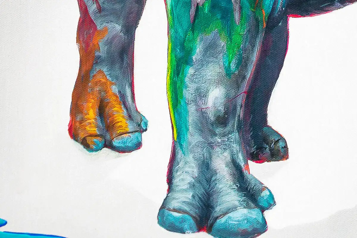 Rainbow Rhino Family - Edition by artist Michael Summers - Wyecliffe Galleries
