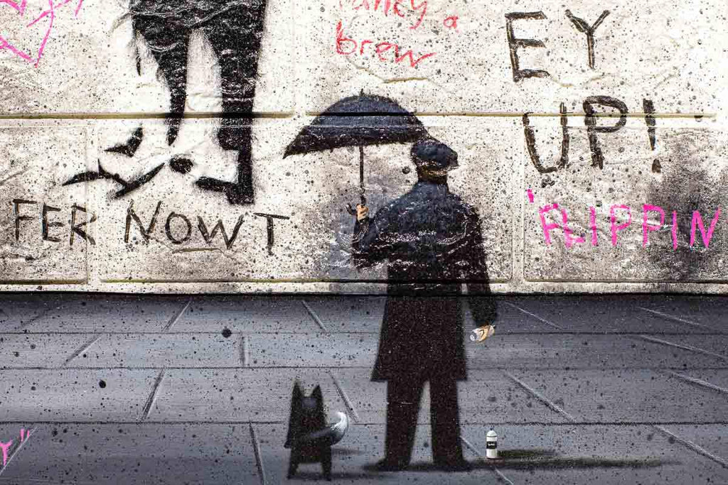 Girl in The Rain - Original SOLD by artist Mr Malcontent - Wyecliffe Galleries