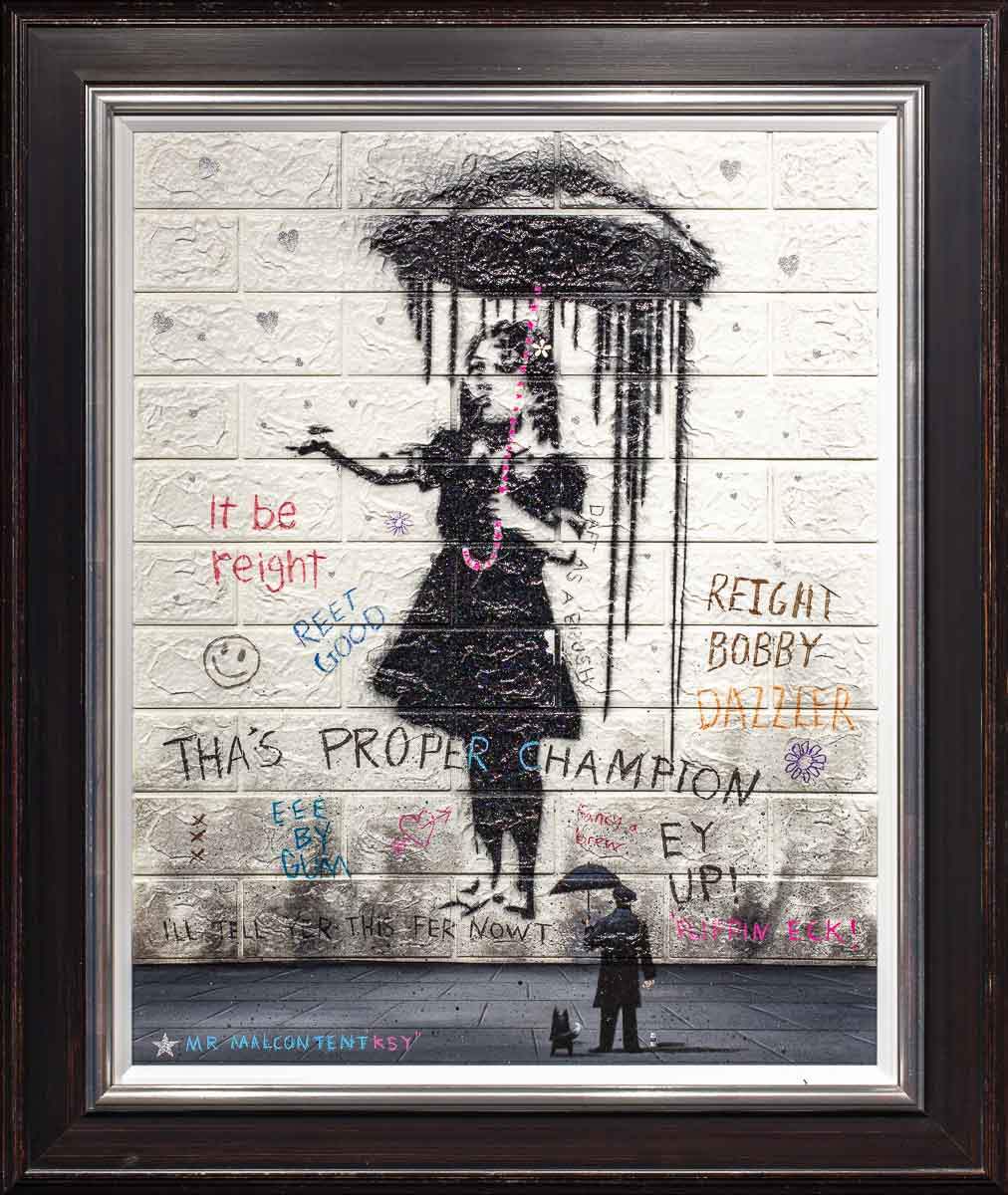 Girl in The Rain - Original SOLD by artist Mr Malcontent - Wyecliffe Galleries