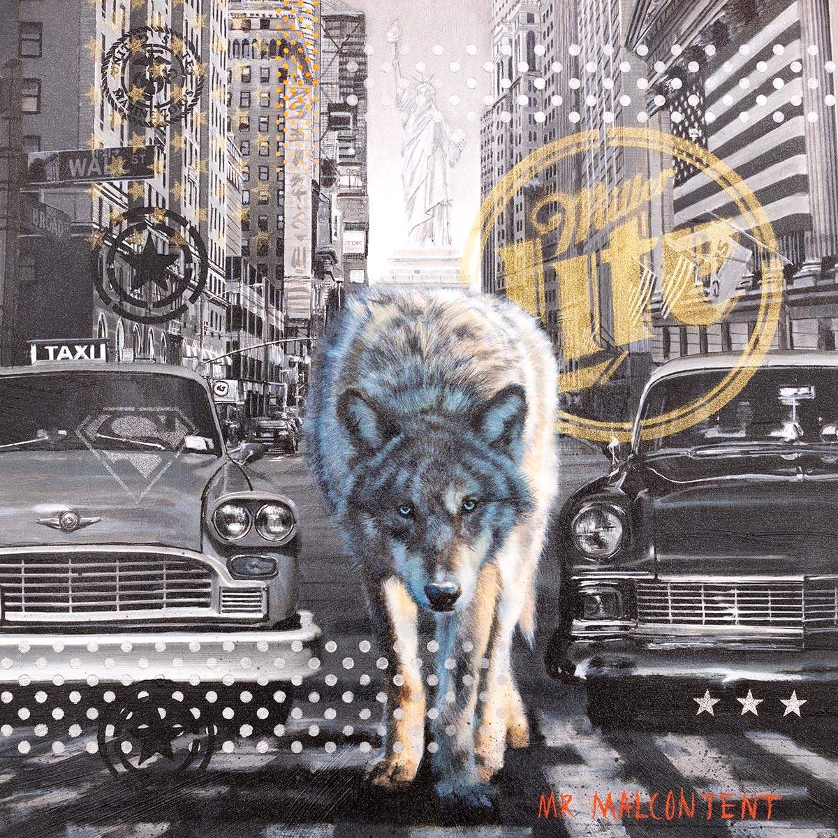 Wolf of Wall Street - Original - SOLD by artist Mr Malcontent - Wyecliffe Galleries