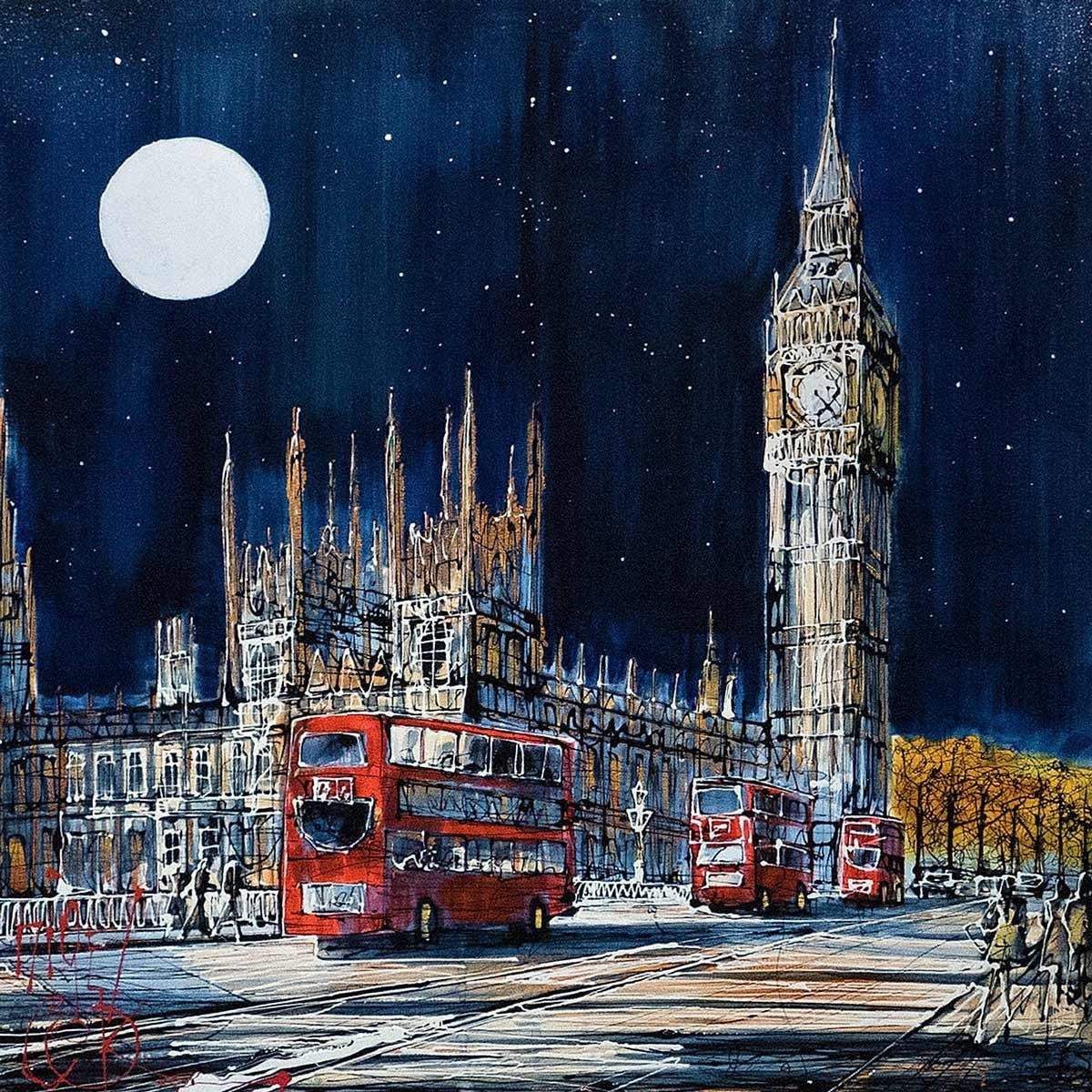 Big Ben by Night - SOLD by artist Nigel Cooke - Wyecliffe Galleries